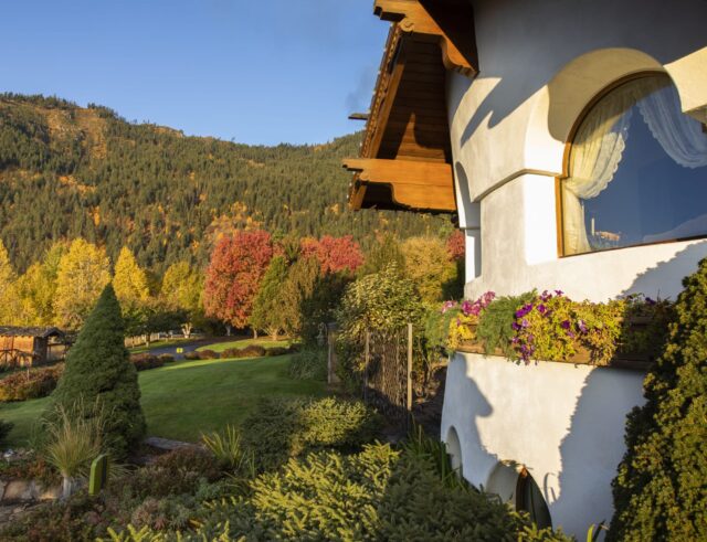 bavaria window looking over autumn mountain
